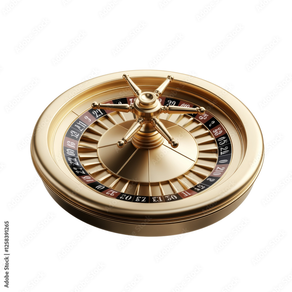 Elegant golden roulette wheel with classic red, black, and white numbered slots Elegant golden roulette wheel with classic red, black, and white numbered slots