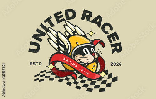 Cat wearing helmet racing logo vector