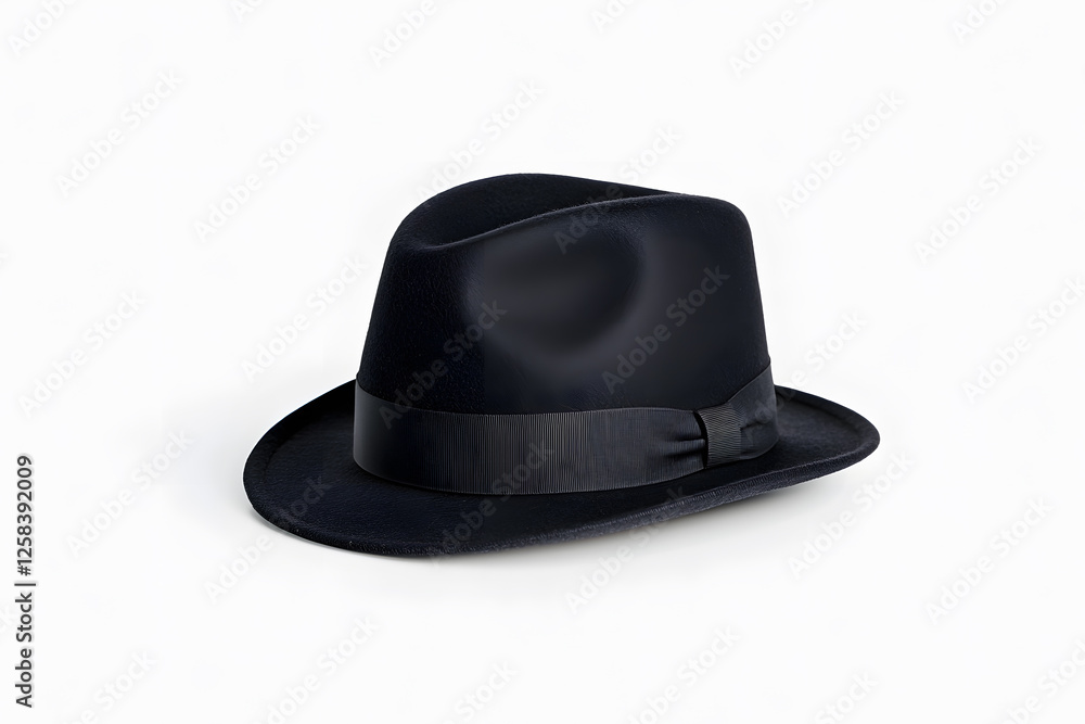 A stylish black fedora hat isolated on white background A stylish black fedora hat isolated on white background