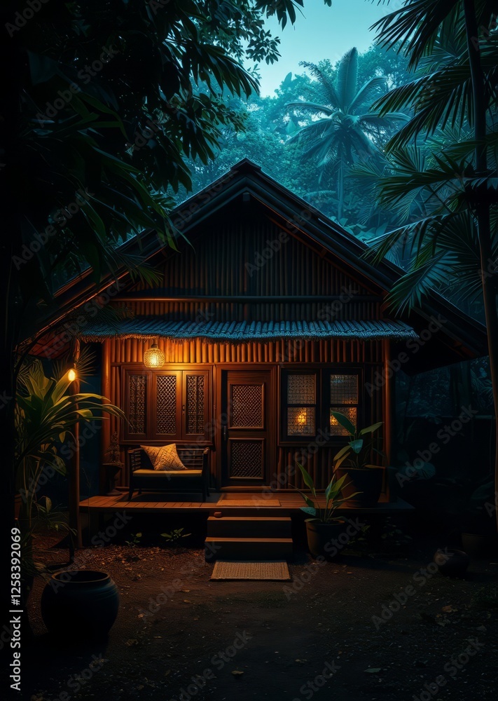 Cozy traditional bamboo bungalow by lush jungle natural living bamboo house background beautiful bamboo asian seaport baltic sea antebellum