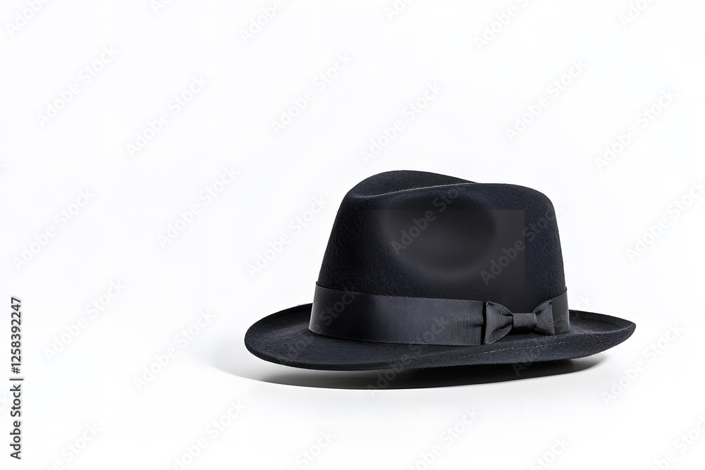 A stylish black fedora hat isolated on white background A stylish black fedora hat isolated on white background
