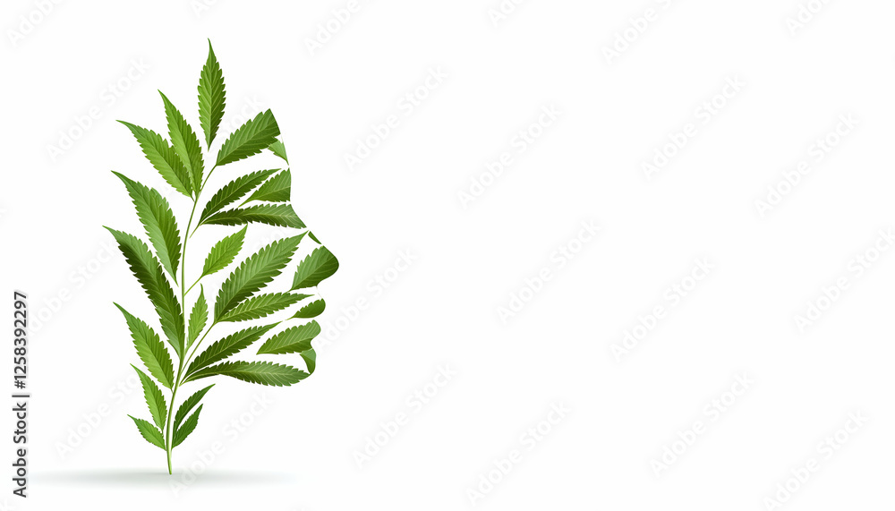 Face of Leaves. Ecology & beauty art. For eco-friendly concept, natural cosmetics & environmental wellness