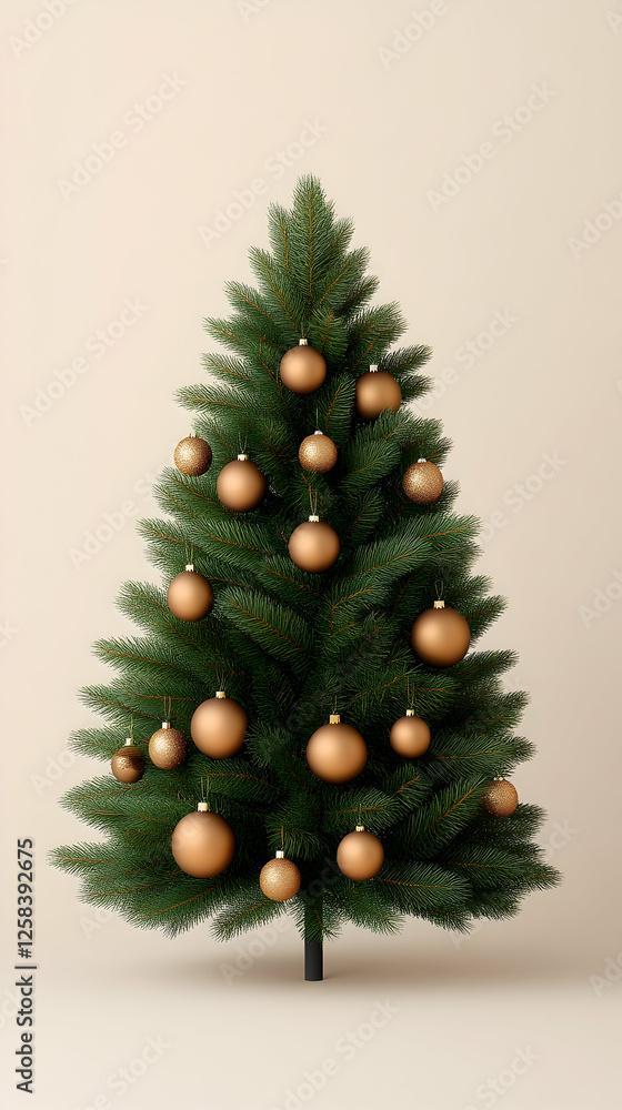Festive fir with gold ornaments displayed for holiday ambiance and decoration Festive fir with gold ornaments displayed for holiday ambiance and decoration