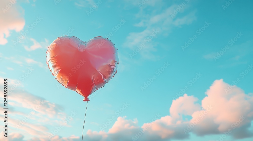 Obraz premium Pink Heart Shaped Balloon Floating in a Pastel Sky