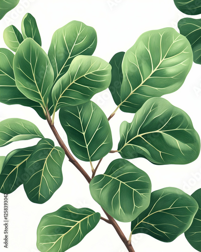 Fiddle leaf fig illustration on white background, suitable for botanical designs, posters, and wall art