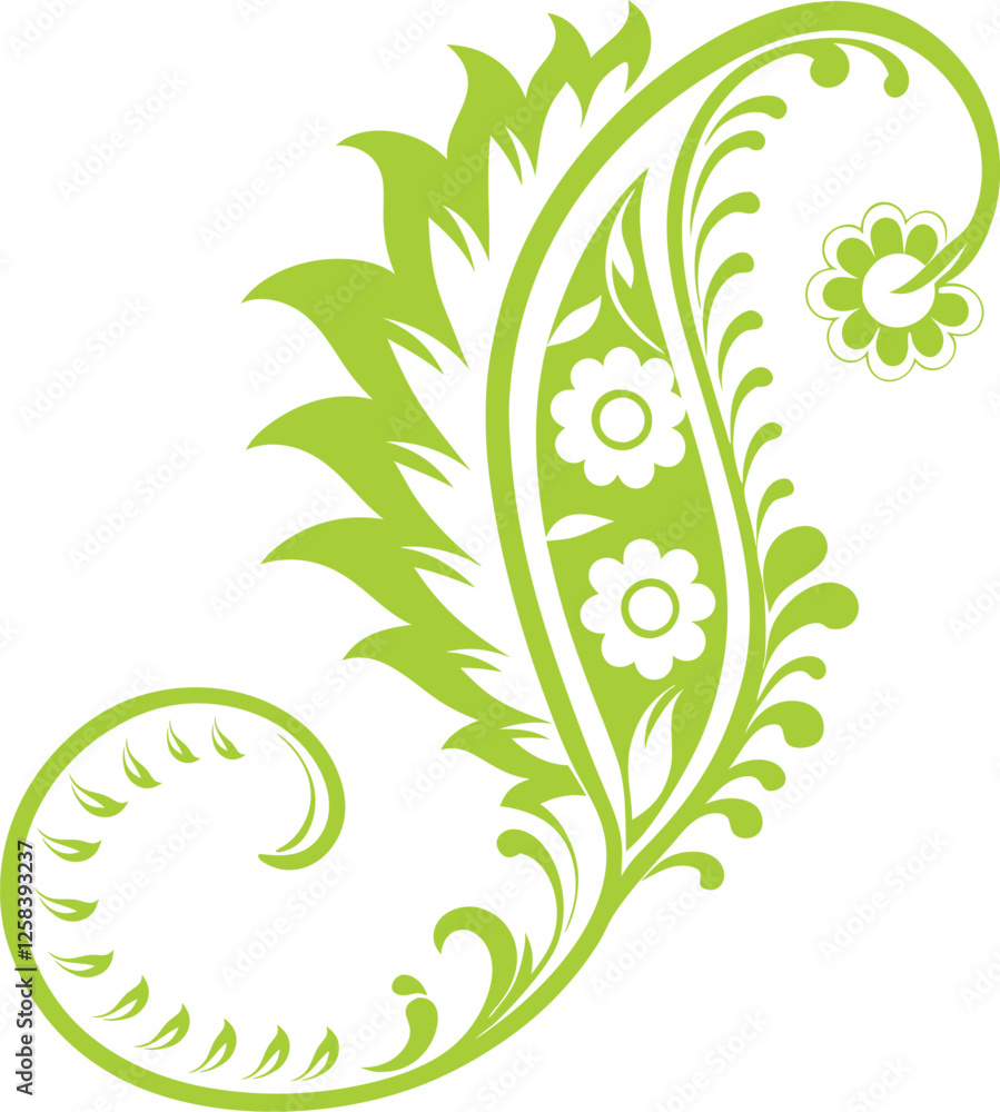 Boho Paisley Floral Art with Twisting Leaves and Decorative Swirls. Boho Paisley Floral Art with Twisting Leaves and Decorative Swirls.