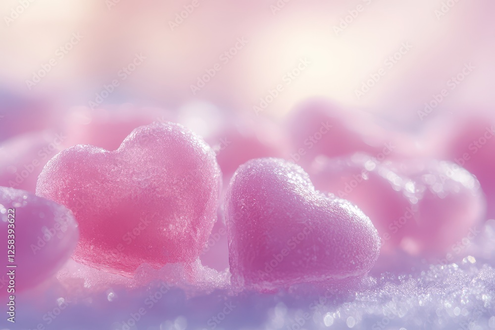 Obraz premium Pink Hearts on Snow Romantic Winter Scene