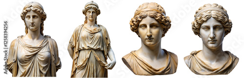 set of greek female illustration sculpture painting, cut out photo
