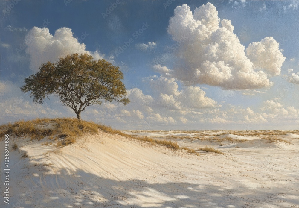A tree is standing on a hill in the middle of a desert A tree is standing on a hill in the middle of a desert