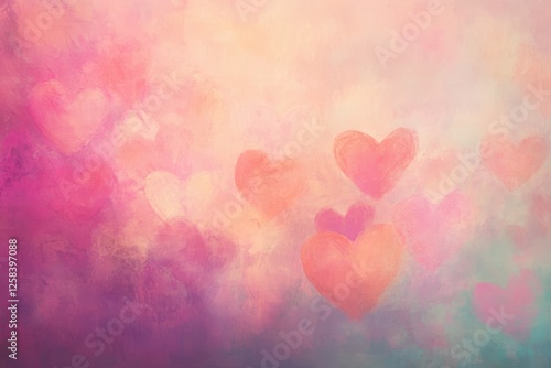 Abstract Hearts Background: Pink Orange Purple Pastel Watercolor Texture