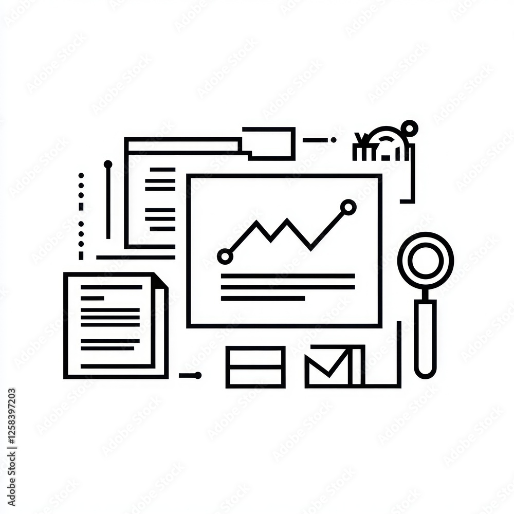 3D line design depicting strategy and brand identity concepts on a solid white canvas. 3D line design depicting strategy and brand identity concepts on a solid white canvas.