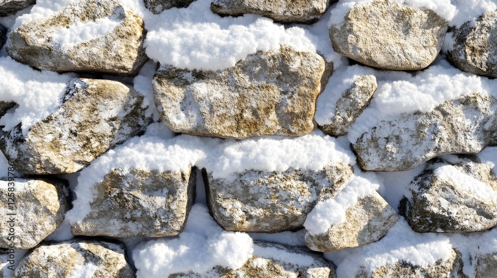 Close-up of a snow-covered stone wall. Perfect for winter backgrounds, seasonal designs, and nature-themed projects. Close-up of a snow-covered stone wall. Perfect for winter backgrounds, seasonal designs, and nature-themed projects.