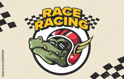 crocodile wearing helmet racing logo vector