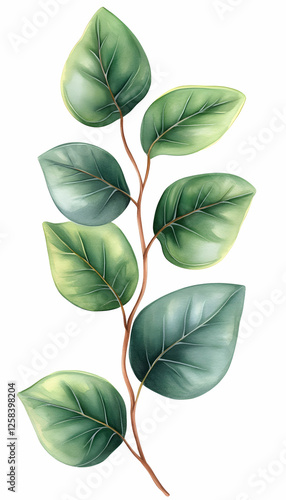 Green leaf branch isolated on white background. Design element, for cards, flyers, ads