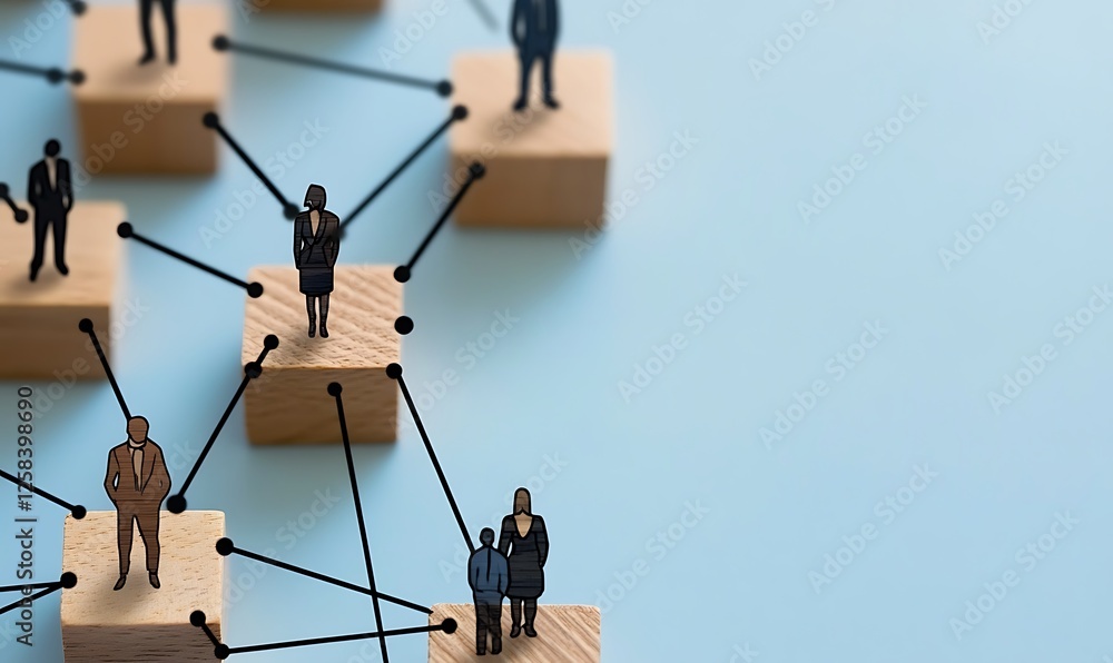 People on wooden blocks connected with black lines, representing socializing and networking in business and personal life ,
People on wooden blocks connected with black lines, representing socializing and networking in business and personal life ,