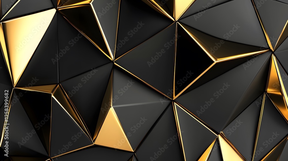 Elegant Black and Gold Geometric Pattern with Shiny Facets Elegant Black and Gold Geometric Pattern with Shiny Facets