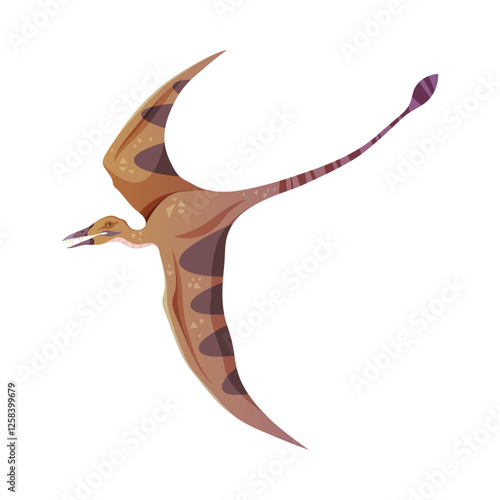 Extinct animal from Mesozoic period, isolated Pterodactyl or Pterosaurs dinosaur. Vector dino character with stretched wings flying. Reptile creature with long tail, predator or herbivore type