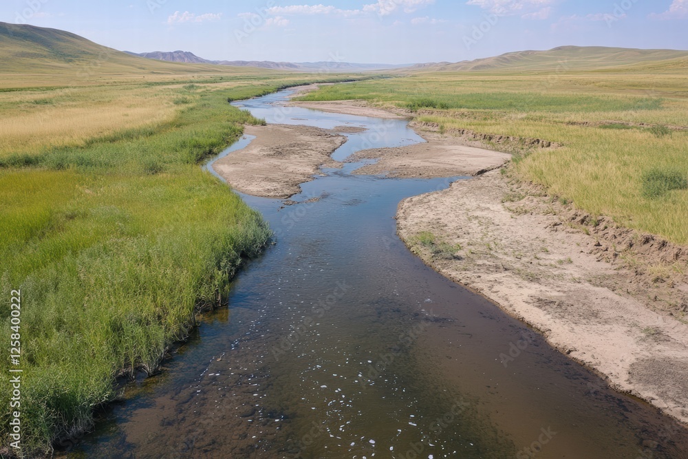 River dramatically reduces in size during summer due to climate change effects River dramatically reduces in size during summer due to climate change effects
