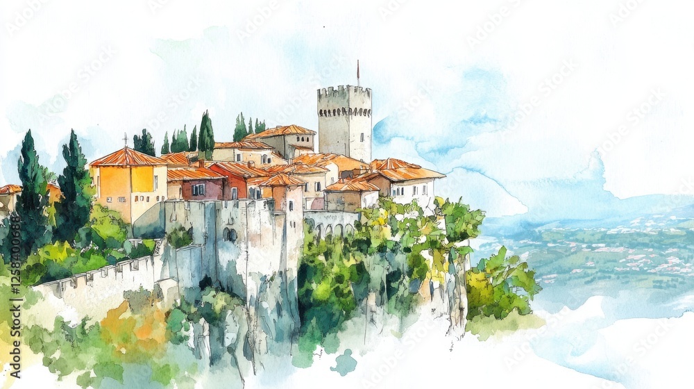 Fototapeta premium Liberation Day San Marino Charming hilltop village with ancient castle and scenic views - ideal for travel and architectural inspiration