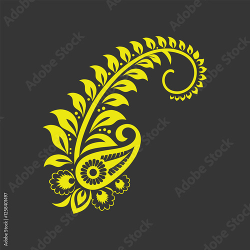 Paisley-Inspired Floral Artwork with Elegant Swirls and Decorative Details