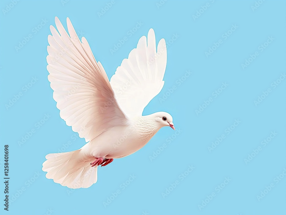 Obraz premium Soaring white dove in flight against a blue sky bird photography nature outdoor aerial perspective serenity
