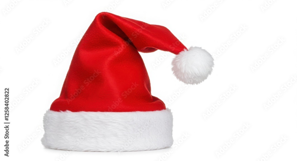 Santa hat, bright red fabric, white fur trim Santa hat, bright red fabric, white fur trim
