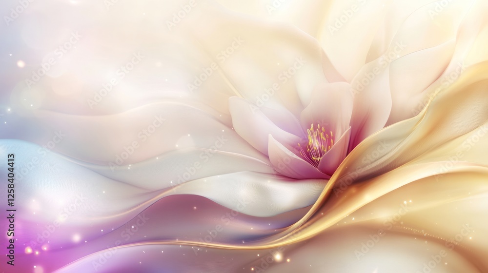 Fototapeta premium Pastel Magnolia Bloom With Gold Accents