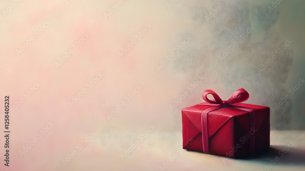 Valentine's gift box featuring beautifully wrapped red present romantic setting still life soft lighting love theme Valentine's gift box featuring beautifully wrapped red present romantic setting still life soft lighting love theme