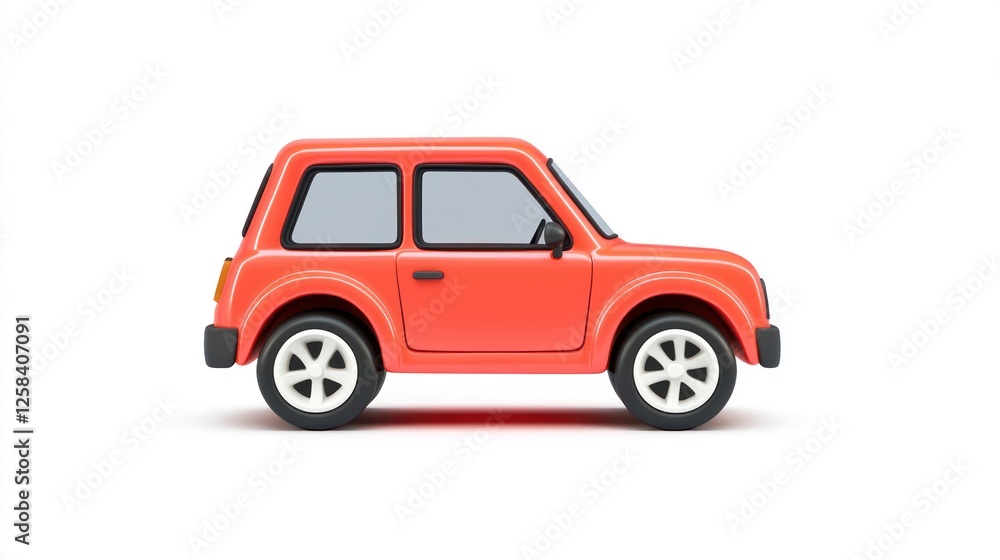 Fototapeta premium Bright Red Toy Car on White Background for Fun Imagery