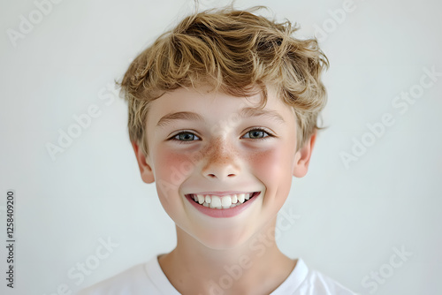 Portrait of a happy, smiling boy isolated on white background