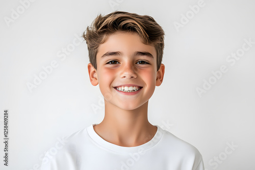 Portrait of a happy, smiling boy isolated on white background