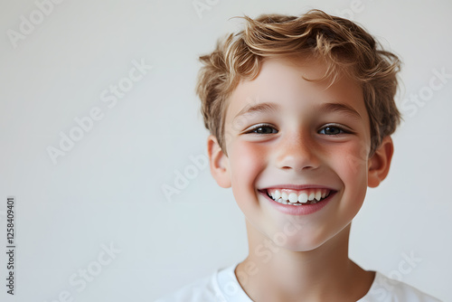 Portrait of a happy, smiling boy isolated on white background