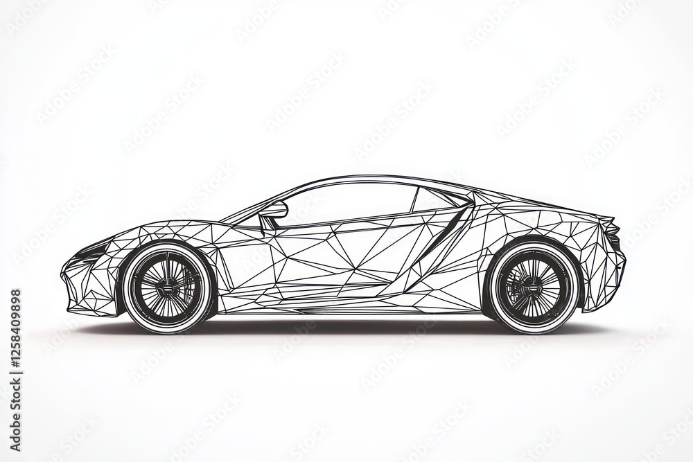 Fototapeta premium Sleek 3D line icon of a luxury car, clean design on a white background.