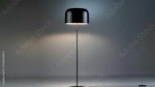 Modern Black Floor Lamp with Cylindrical Shade photo