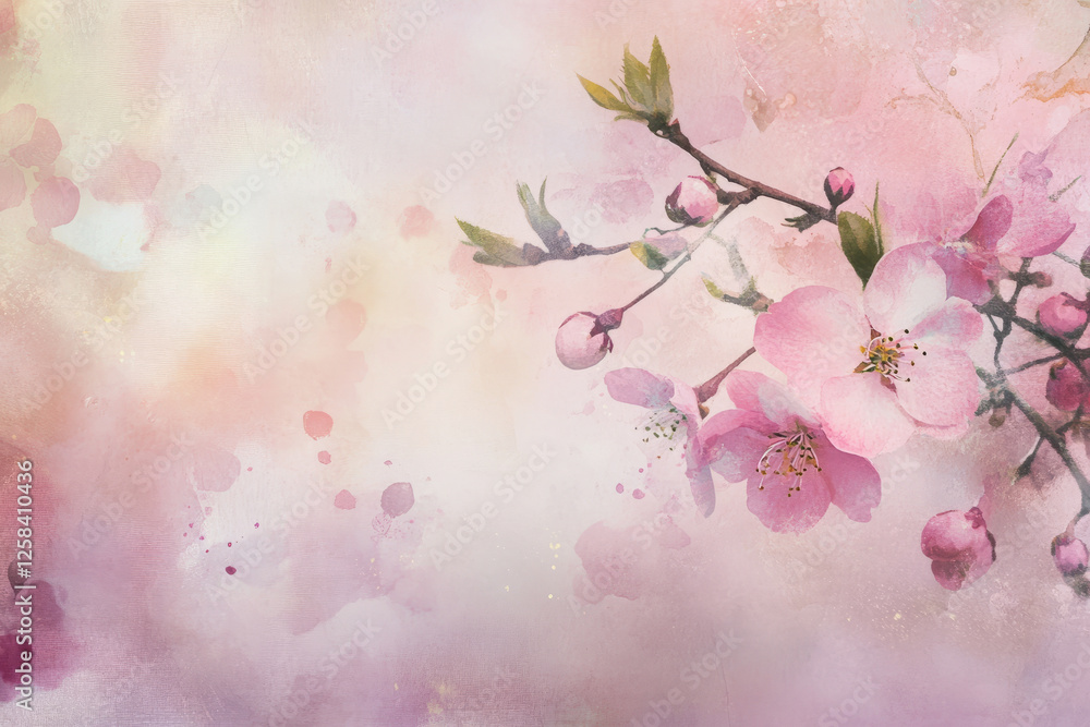 Fototapeta premium Delicate pink abstract background with soft floral watercolor strokes, pastel splashes, and dreamy light effects.