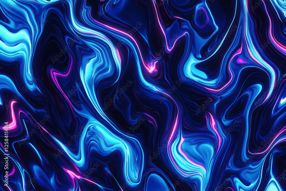 Obraz premium Electric blue neon waves, pulsing in a futuristic and high-tech pattern. The glowing curves create a striking visual effect, perfect for digital art.