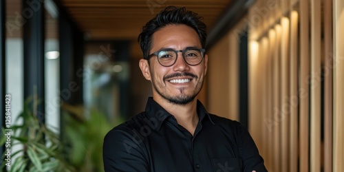 Wallpaper Mural Confident hispanic male adult smiling in modern office hallway Torontodigital.ca
