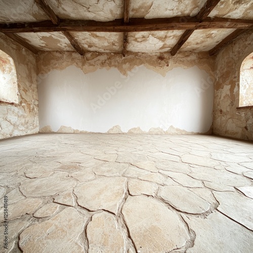 Aged Room with Stone Floor and Wooden Beams