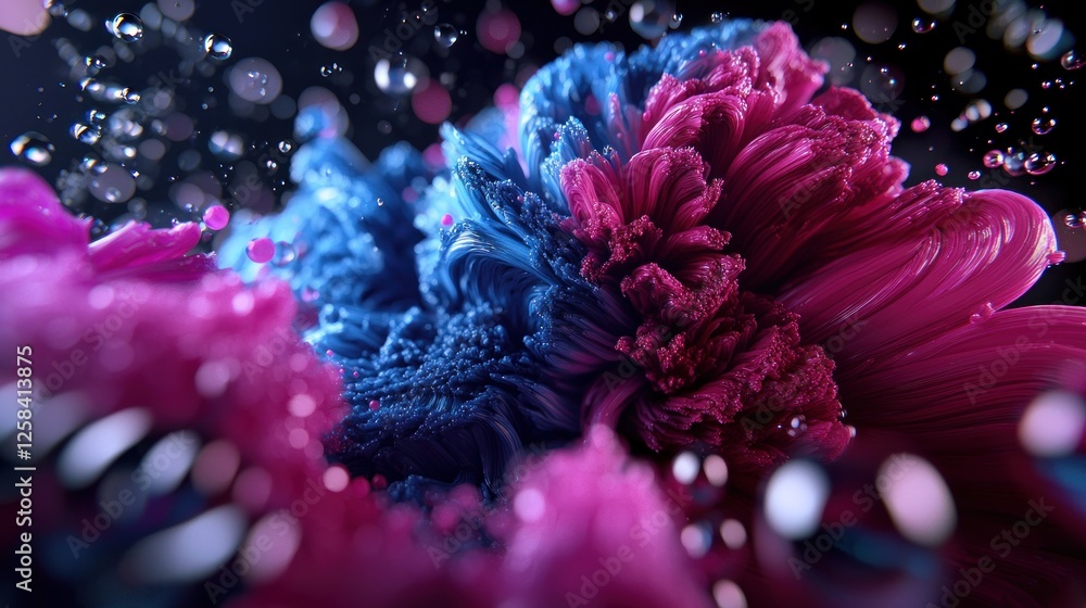 Fototapeta premium Abstract blue and pink paint splash, dynamic movement, dark background, design element