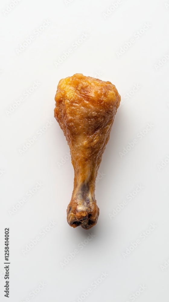 Crispy Fried Chicken Drumstick with Golden Crust on White Background with Soft Lighting and Shadows Crispy Fried Chicken Drumstick with Golden Crust on White Background with Soft Lighting and Shadows