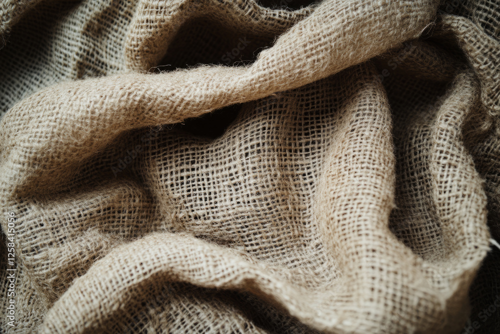 Fototapeta premium Seamless rough burlap fabric, coarse and natural texture with frayed edges, offering an earthy, rustic appeal.