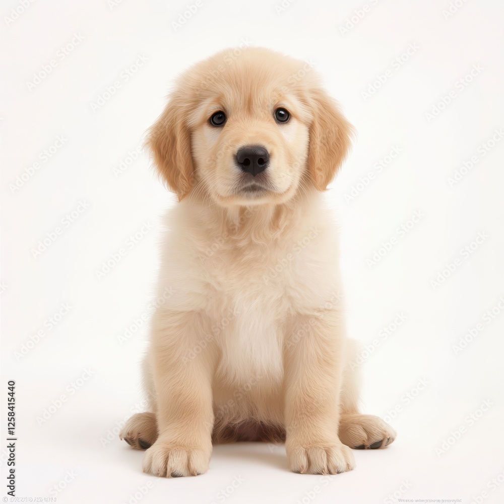 Adorable Golden Retriever Puppy in Soft Golden Hues on White Background Adorable Golden Retriever Puppy in Soft Golden Hues on White Background