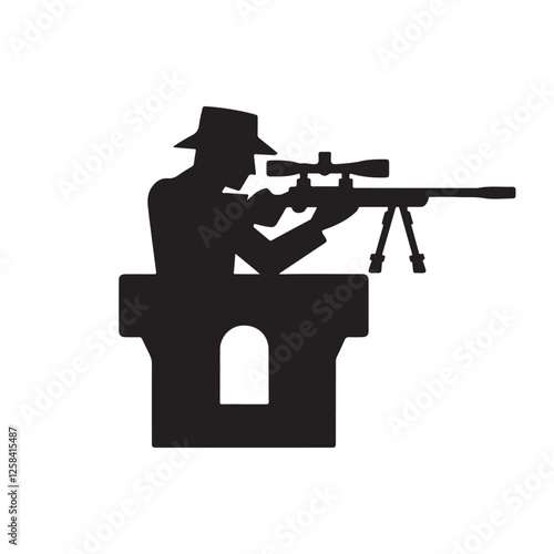 Sniper aiming from a rooftop silhouette
