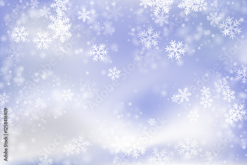Festive flying snowflakes wallpaper. Snowfall fleck crystallic shapes. Snowfall sky white blue background. Little snowflakes february texture. Snow hurricane scenery.