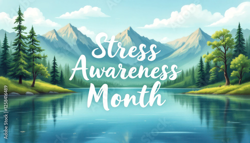 Stress awareness month scenic reflection - nature serenity for mindfulness and relaxation