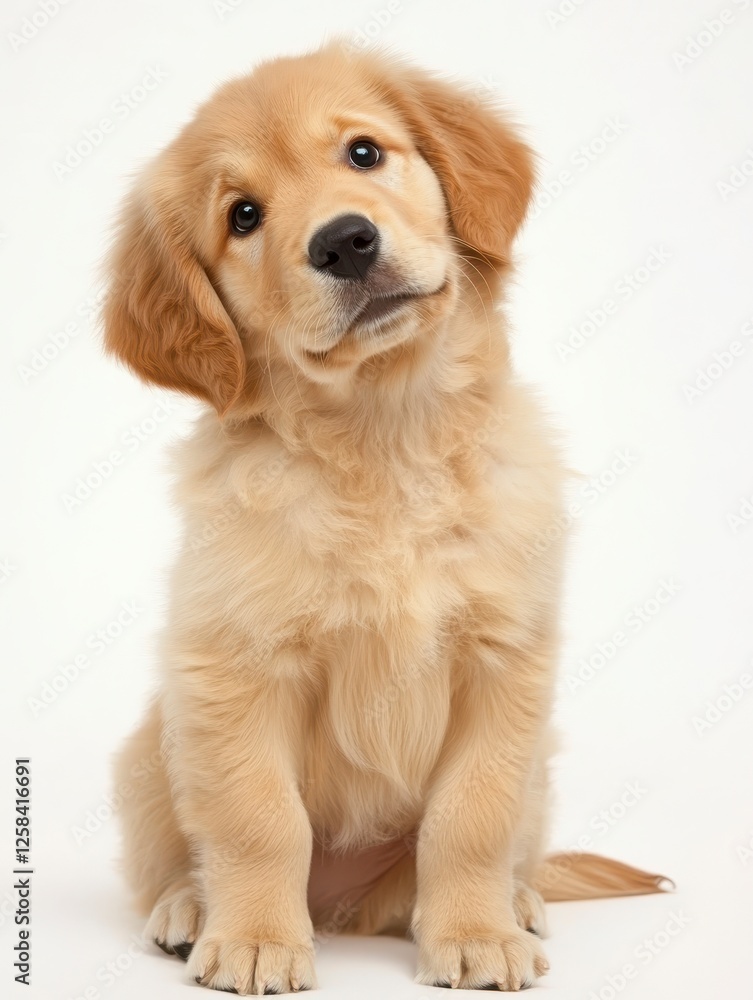 Adorable Golden Retriever Puppy with Curious Head Tilt on White Background Adorable Golden Retriever Puppy with Curious Head Tilt on White Background