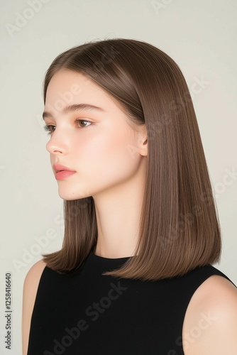 Elegant Woman with Short Straight Hair and Minimalist Style