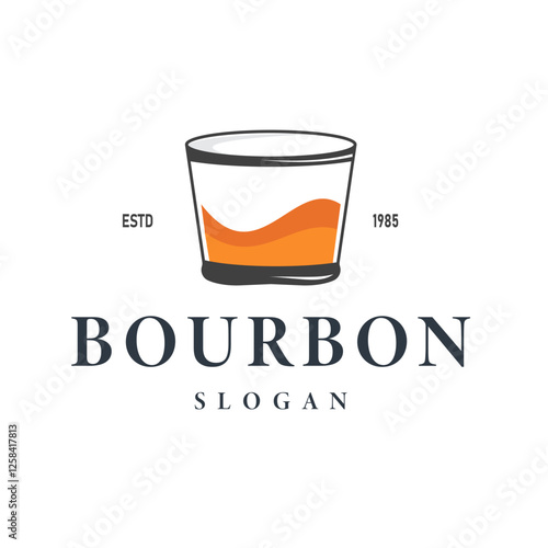 Whiskey logo design and beverage label with classic vintage retro ornament illustration, presenting an elegant premium look as an exclusive template.