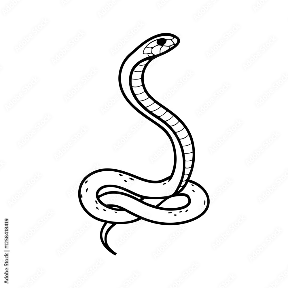 Fototapeta premium A coiled snake one line drawing on white isolated background ,Vector illustration,Icon
