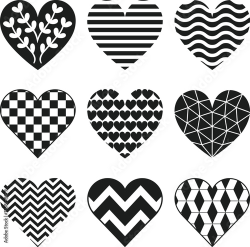 Set of Decorative Heart Patterns – Geometric and Artistic Vector Design
